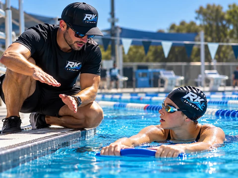 RK Swimming private one-on-one swimming lesson in an outdoor pool
